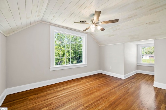 202 E Green St, Iva, SC 29655 - bonus room featuring hardwood / wood-style flooring, vaulted ceiling, a ceiling fan, wooden ceiling, and baseboards