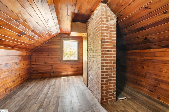 202 E Green St, Iva, SC 29655 - bonus room featuring wooden ceiling, dark wood-style flooring, lofted ceiling, and wood walls