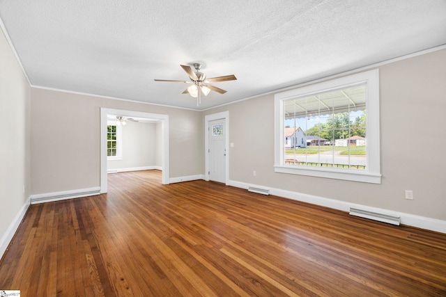 202 E Green St, Iva, SC 29655 - unfurnished room with a ceiling fan, crown molding, baseboards, wood finished floors, and a textured ceiling