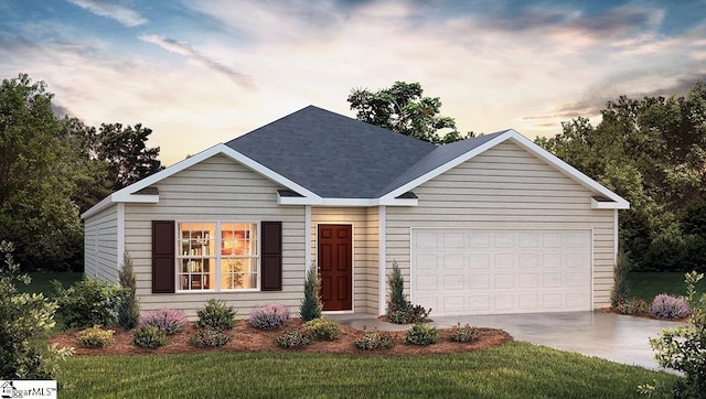 3294 Cypress Hollow Dr Lot 0022, Moore, SC 29369 - view of front of property with driveway, an attached garage, a front yard, and a shingled roof