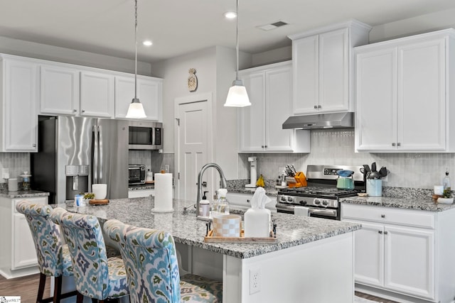311 Sandusky Ln, Simpsonville, SC 29680 - kitchen featuring under cabinet range hood, appliances with stainless steel finishes, white cabinetry, and recessed lighting