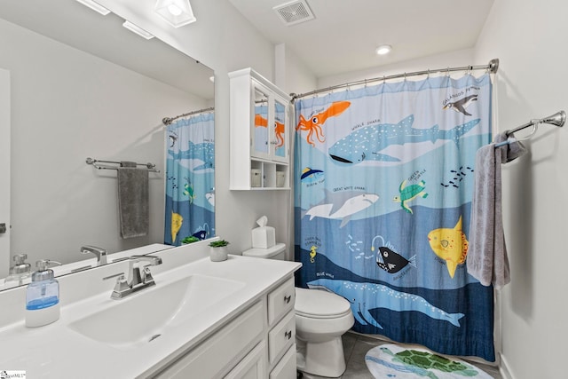 311 Sandusky Ln, Simpsonville, SC 29680 - bathroom featuring vanity, toilet, tile patterned flooring, and a shower with shower curtain