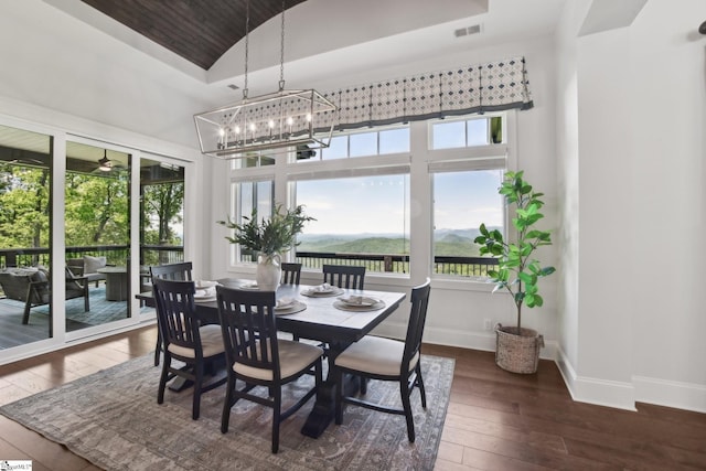 1110 Mountain Summit Rd, Travelers Rest, SC 29690 - dining space featuring dark wood finished floors, baseboards, and high vaulted ceiling