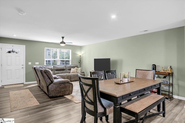 275 Ralston Rd, Greer, SC 29651 - dining area with light wood-type flooring, ceiling fan, baseboards, and recessed lighting