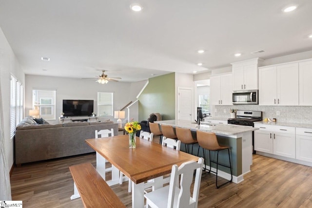 1019 Appalachian Dr, Moore, SC 29369 - dining space with light wood-type flooring, recessed lighting, and ceiling fan