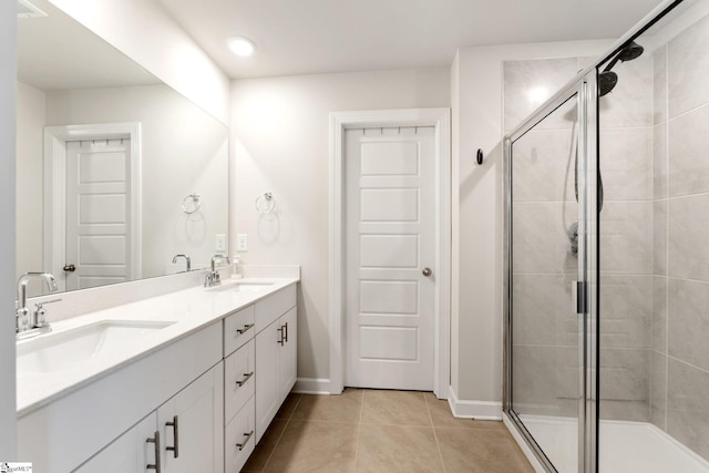 1019 Appalachian Dr, Moore, SC 29369 - full bath featuring double vanity, a shower stall, tile patterned floors, and baseboards