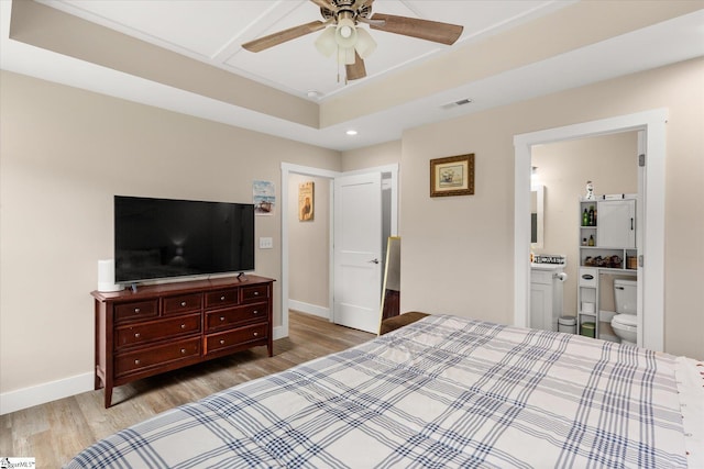 101 Sunrise Rd, Spartanburg, SC 29302 - bedroom featuring light wood finished floors, baseboards, recessed lighting, ensuite bathroom, and ceiling fan