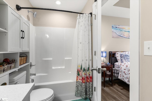 101 Sunrise Rd, Spartanburg, SC 29302 - bathroom with toilet, wood finished floors, shower / tub combo, vanity, and recessed lighting