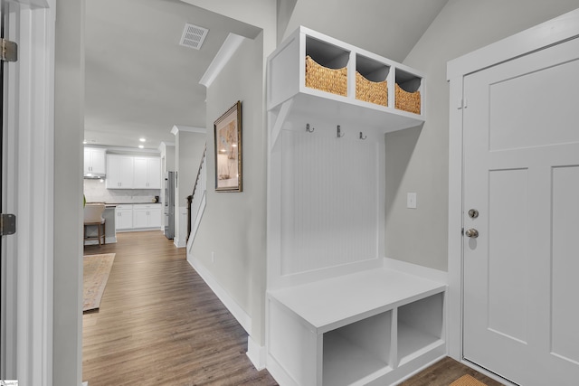 113 Marshfield Trl, Simpsonville, SC 29680 - mudroom with wood finished floors, recessed lighting, ornamental molding, and baseboards