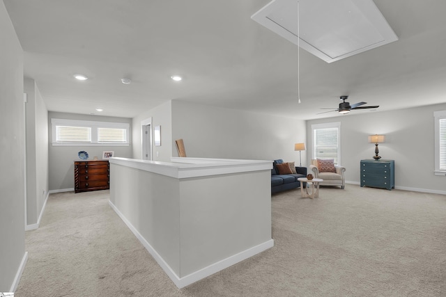 113 Marshfield Trl, Simpsonville, SC 29680 - hall with attic access, light colored carpet, baseboards, recessed lighting, and an upstairs landing
