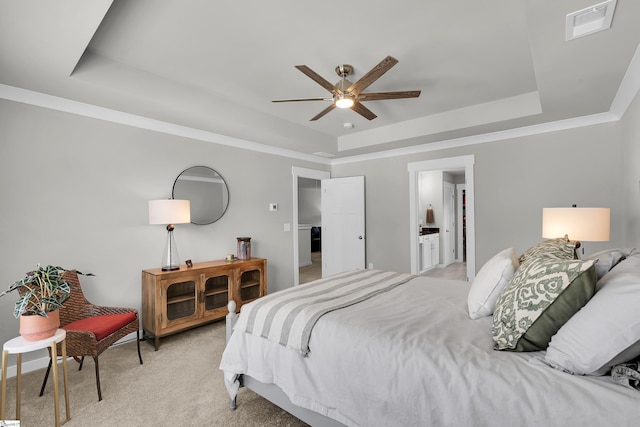 113 Marshfield Trl, Simpsonville, SC 29680 - bedroom featuring a tray ceiling, light carpet, and a ceiling fan