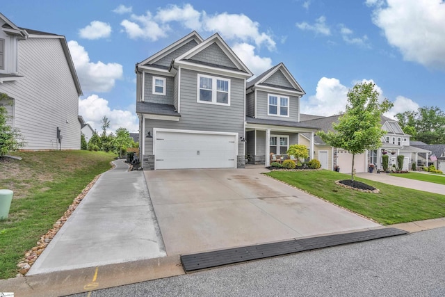 113 Marshfield Trl, Simpsonville, SC 29680 - craftsman-style house featuring a front lawn, concrete driveway, a garage, and stone siding