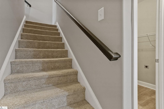 116 Woodstone Dr, Easley, SC 29642 - stairs with wood finished floors and baseboards
