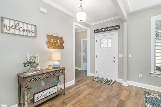 116 Woodstone Dr, Easley, SC 29642 - entrance foyer with crown molding, baseboards, and wood finished floors