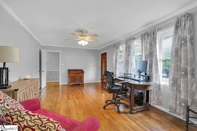 469 Royal Oak Dr, Spartanburg, SC 29302 - office with light wood-type flooring, a ceiling fan, crown molding, and baseboards