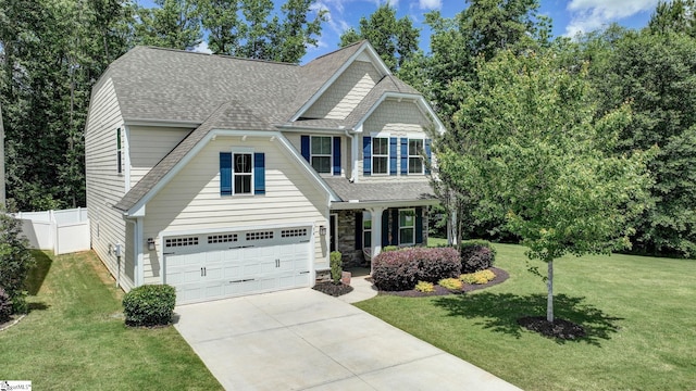 34 Lovvorn Ct, Greer, SC 29650 - craftsman inspired home featuring driveway, a shingled roof, a garage, and stone siding