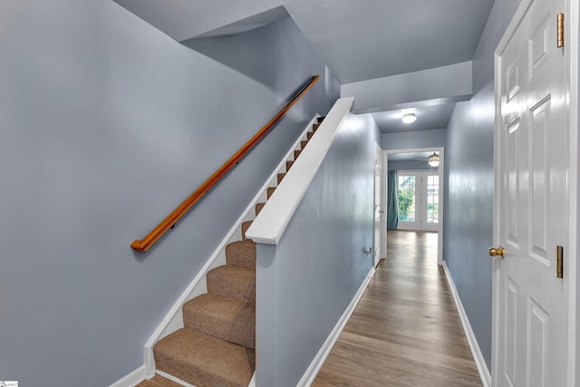 470 Canewood Pl, Mauldin, SC 29662 - stairway with baseboards, wood finished floors, and ceiling fan