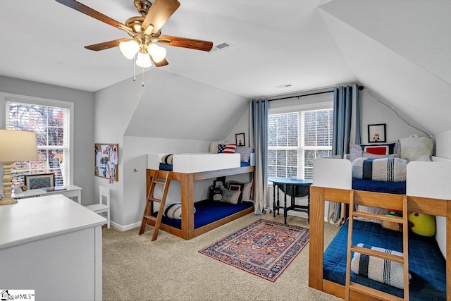 500 E Mountain Creek Rd, Taylors, SC 29687 - bedroom featuring lofted ceiling, light carpet, baseboards, and a ceiling fan