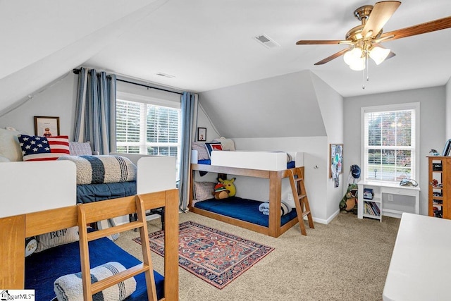 500 E Mountain Creek Rd, Taylors, SC 29687 - bedroom with vaulted ceiling, carpet floors, a ceiling fan, and baseboards