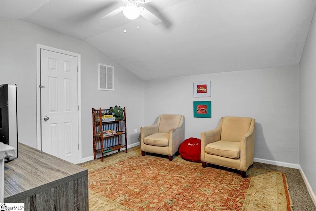 500 E Mountain Creek Rd, Taylors, SC 29687 - sitting room with vaulted ceiling, baseboards, and a ceiling fan