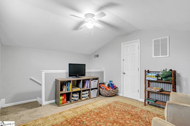 500 E Mountain Creek Rd, Taylors, SC 29687 - playroom with vaulted ceiling, baseboards, and ceiling fan
