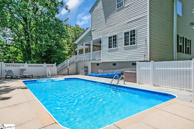 500 E Mountain Creek Rd, Taylors, SC 29687 - view of pool featuring stairway, a fenced backyard, a ceiling fan, and a patio
