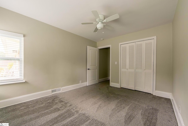 418 N Alabama Ave, Chesnee, SC 29323 - unfurnished bedroom with carpet flooring, baseboards, a closet, and a ceiling fan