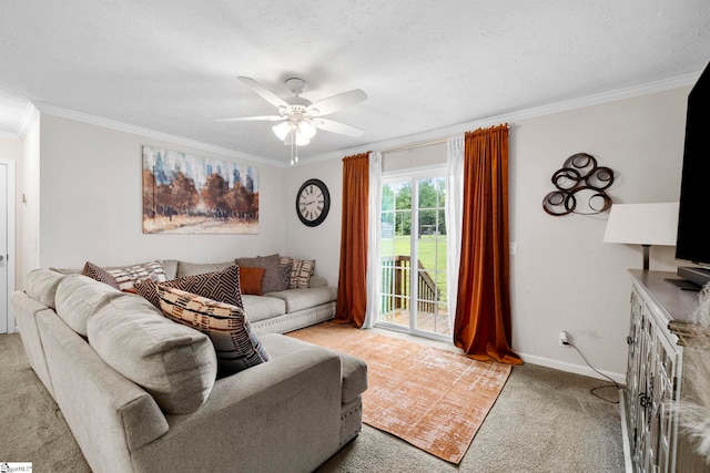 105 Penson Rd, Honea Path, SC 29654 - living area featuring light colored carpet, crown molding, a ceiling fan, and baseboards