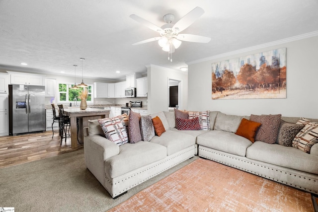 105 Penson Rd, Honea Path, SC 29654 - living area featuring ornamental molding, ceiling fan, and recessed lighting