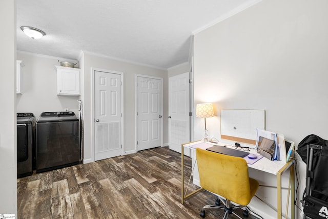 105 Penson Rd, Honea Path, SC 29654 - office with washing machine and clothes dryer, dark wood finished floors, crown molding, and baseboards