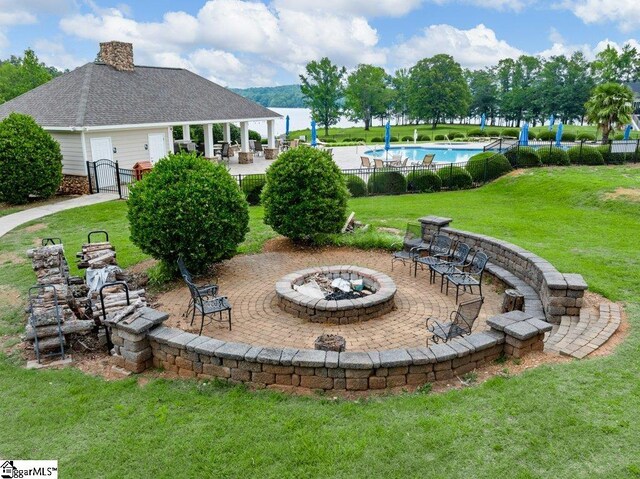 115 Harbor Master Ln, Taylors, SC 29687 - view of patio with an outdoor fire pit and a gate
