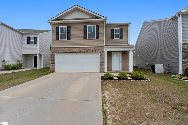 922 Ashwood Way, Easley, SC 29640 - view of front of house featuring concrete driveway, brick siding, a garage, a front yard, and board and batten siding
