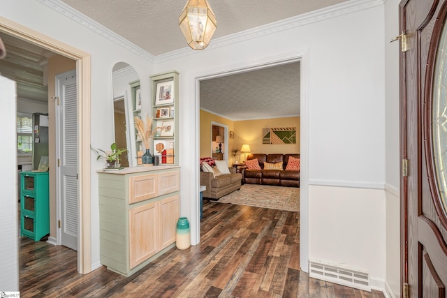 208 S Severn Cir, Easley, SC 29642 - hall featuring a textured ceiling, dark wood-style flooring, and ornamental molding