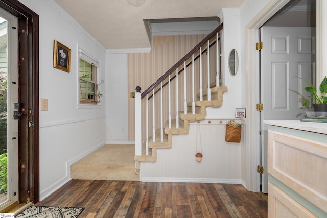 208 S Severn Cir, Easley, SC 29642 - foyer with dark wood-style flooring, crown molding, stairway, and healthy amount of natural light