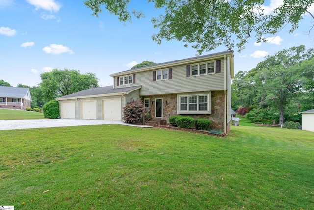 208 S Severn Cir, Easley, SC 29642 - colonial inspired home with concrete driveway, a garage, a front yard, and stone siding