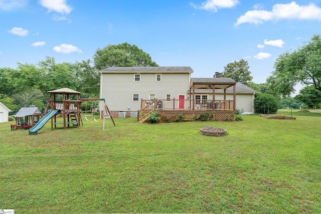 208 S Severn Cir, Easley, SC 29642 - rear view of property with a playground, a deck, and a yard
