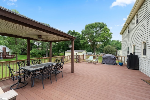 208 S Severn Cir, Easley, SC 29642 - wooden deck with outdoor dining area, area for grilling, and a yard