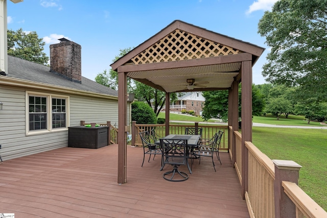 208 S Severn Cir, Easley, SC 29642 - wooden terrace with a gazebo, a ceiling fan, outdoor dining area, and a lawn