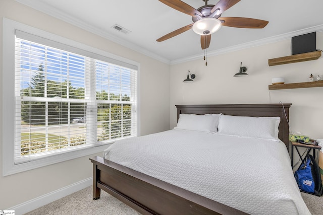 121 Lowe Rd, Piedmont, SC 29673 - bedroom with carpet, baseboards, ornamental molding, and ceiling fan