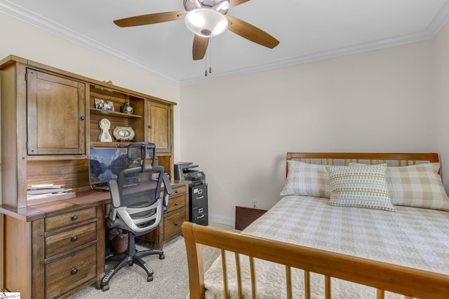 121 Lowe Rd, Piedmont, SC 29673 - bedroom with light carpet, ornamental molding, a desk, baseboards, and ceiling fan