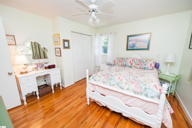 109 Kent Pl, Spartanburg, SC 29307 - bedroom with light wood-style floors, a closet, baseboards, and ceiling fan