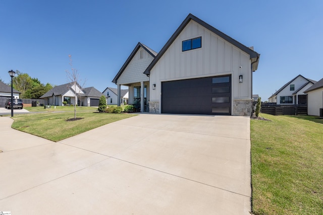 1 Winding Rock Rd, Simpsonville, SC 29680 - modern farmhouse with board and batten siding, a front lawn, and stone siding