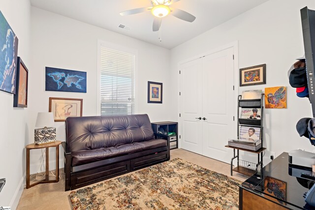 1 Winding Rock Rd, Simpsonville, SC 29680 - living area featuring ceiling fan, carpet floors, and baseboards