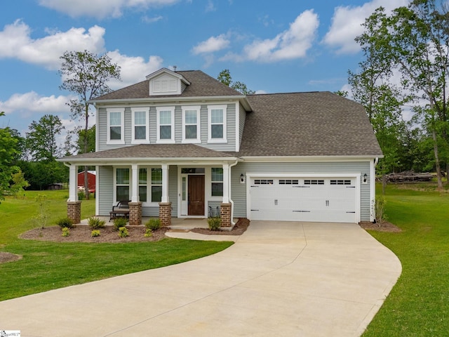 4427 Storehouse Run, Boiling Springs, SC 29316 - view of front of home with covered porch, driveway, a front lawn, a garage, and a shingled roof
