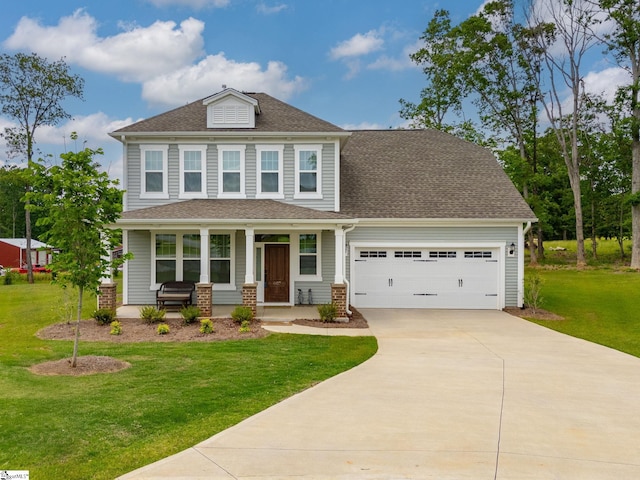 4427 Storehouse Run, Boiling Springs, SC 29316 - view of front of home featuring a porch, a garage, driveway, a front yard, and a shingled roof