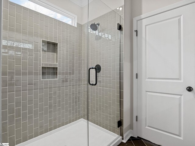 4427 Storehouse Run, Boiling Springs, SC 29316 - full bathroom with a shower stall and ornamental molding
