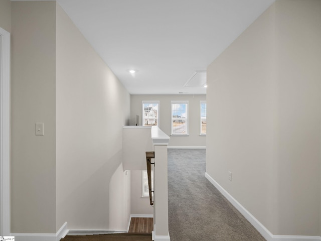 4427 Storehouse Run, Boiling Springs, SC 29316 - hall featuring attic access, an upstairs landing, baseboards, and carpet flooring
