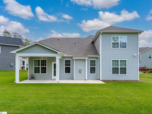 4427 Storehouse Run, Boiling Springs, SC 29316 - back of property featuring ceiling fan, a yard, a patio, and roof with shingles