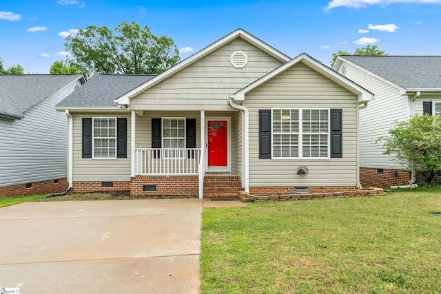 208 Cosmic Ct, Greer, SC 29651 - view of front of home with crawl space, covered porch, a front yard, and roof with shingles