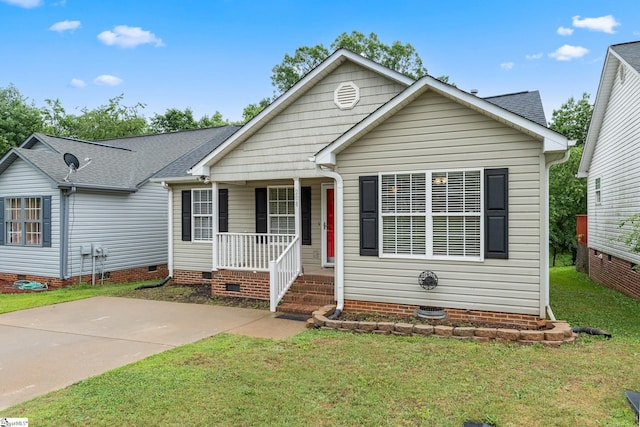 208 Cosmic Ct, Greer, SC 29651 - view of front of home with crawl space, a porch, a front lawn, and roof with shingles